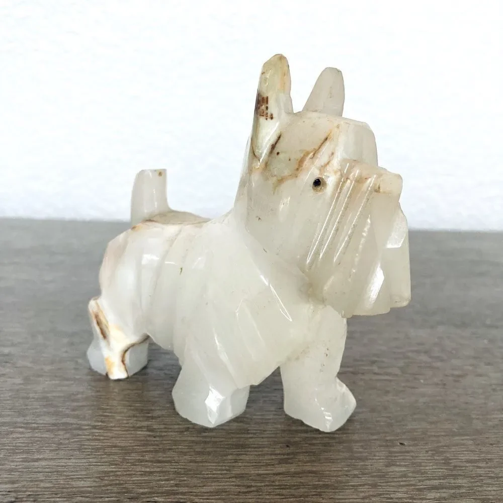 Vintage Carved Ivory Marble Tan Schnauzer Dog Figurine